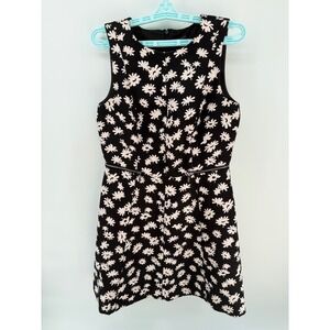 Ann Taylor Womens 6 Black White Daisy Floral Jacquard Sleeveless Zipper Dress